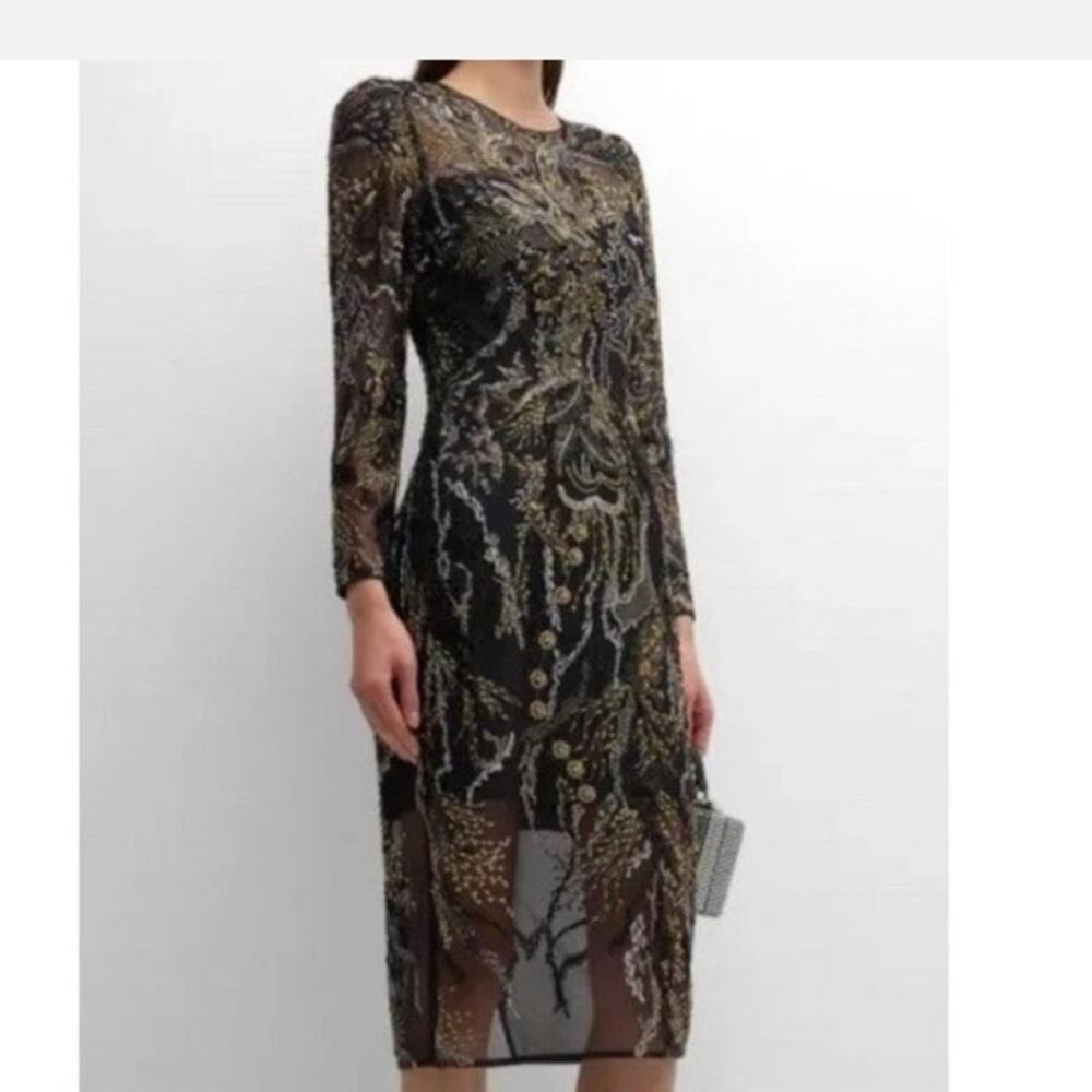Dress the population black sequin beaded midi dress NWT size medium
